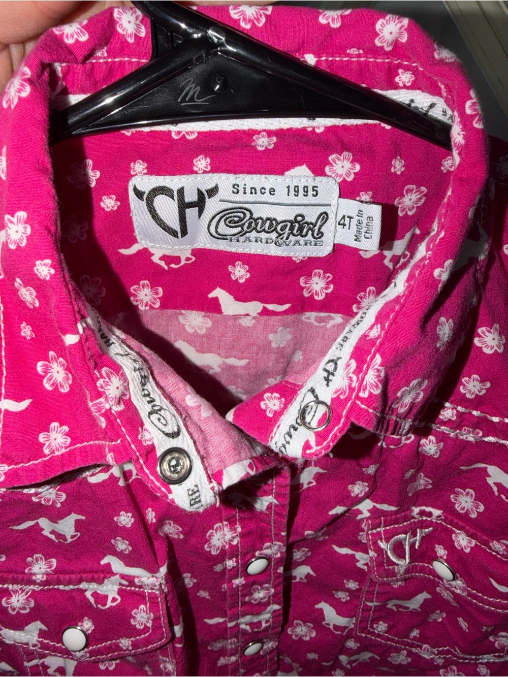 CH Western Girls' Hot Pink Button-Down Shirt with White Print - Picture 3 of 3